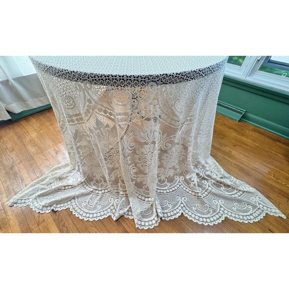 Vintage 70s pleated curtain, cream mesh, floral scalloped bottom, price for 1 - Picture 5 of 10